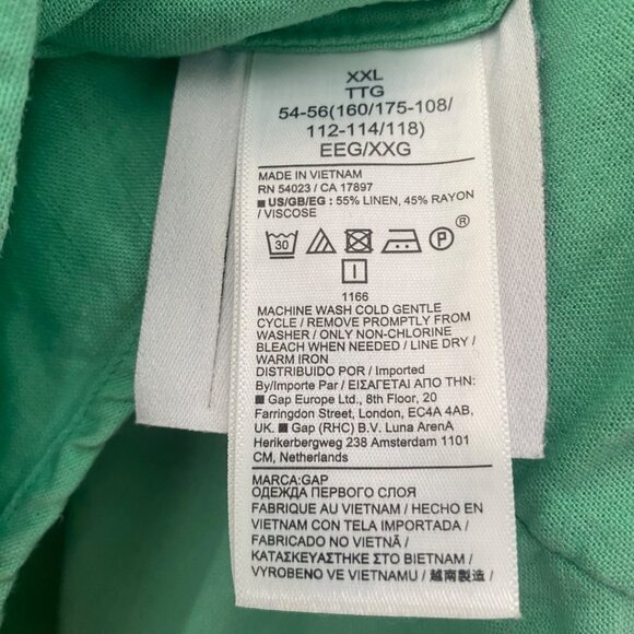 Gap Baby Doll Linen Blend Top Womens Size XXL Green Puff Sleeve Peasant Boho - Picture 6 of 8